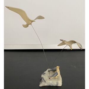 Kinetic Sculpture 2 Seagulls Flying 2 Seagulls Perched on Stone Base
